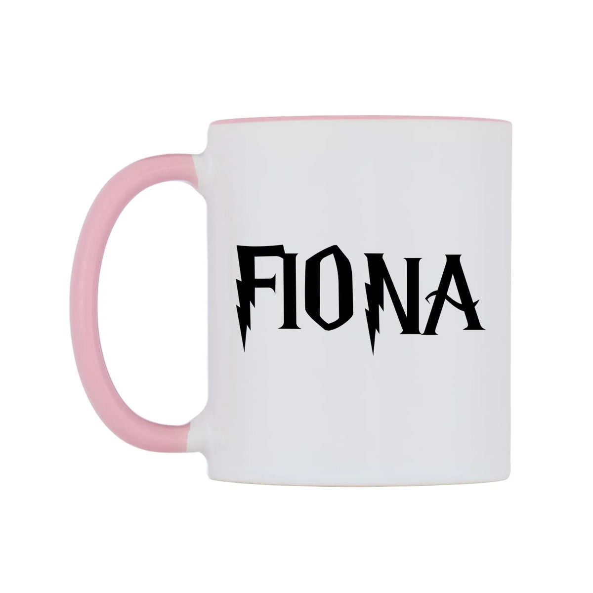 Fiona - Wizard Themed Mug — white 11oz gloss mug with a pink inside and handle, right side, on a white background
