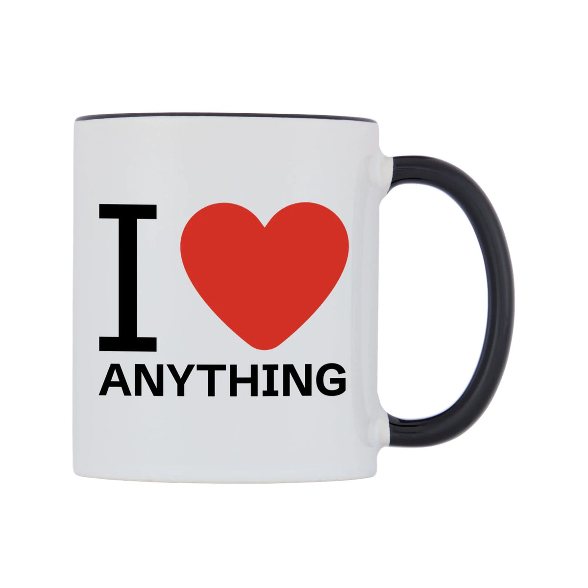 I Love Personalised Mug — white 11oz gloss mug with a black inside and handle, left side, on a white background