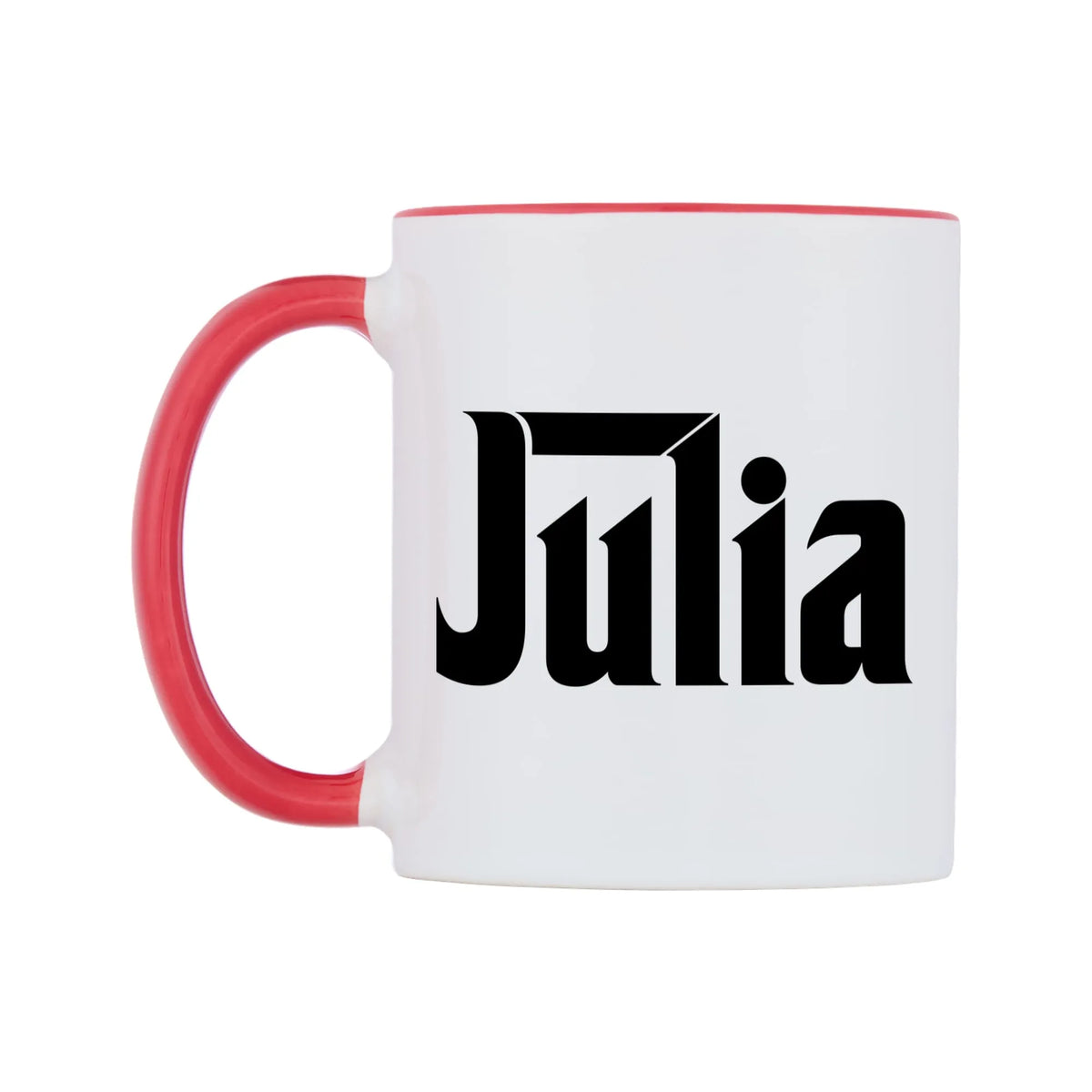 Julia - Godfather Themed Mug — white 11oz gloss mug with a red inside and handle, right side, on a white background