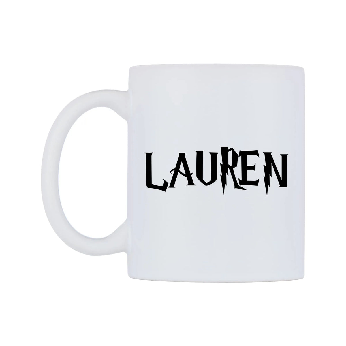 Lauren - Wizard Themed Mug — white 11oz gloss mug, right side, on a white background