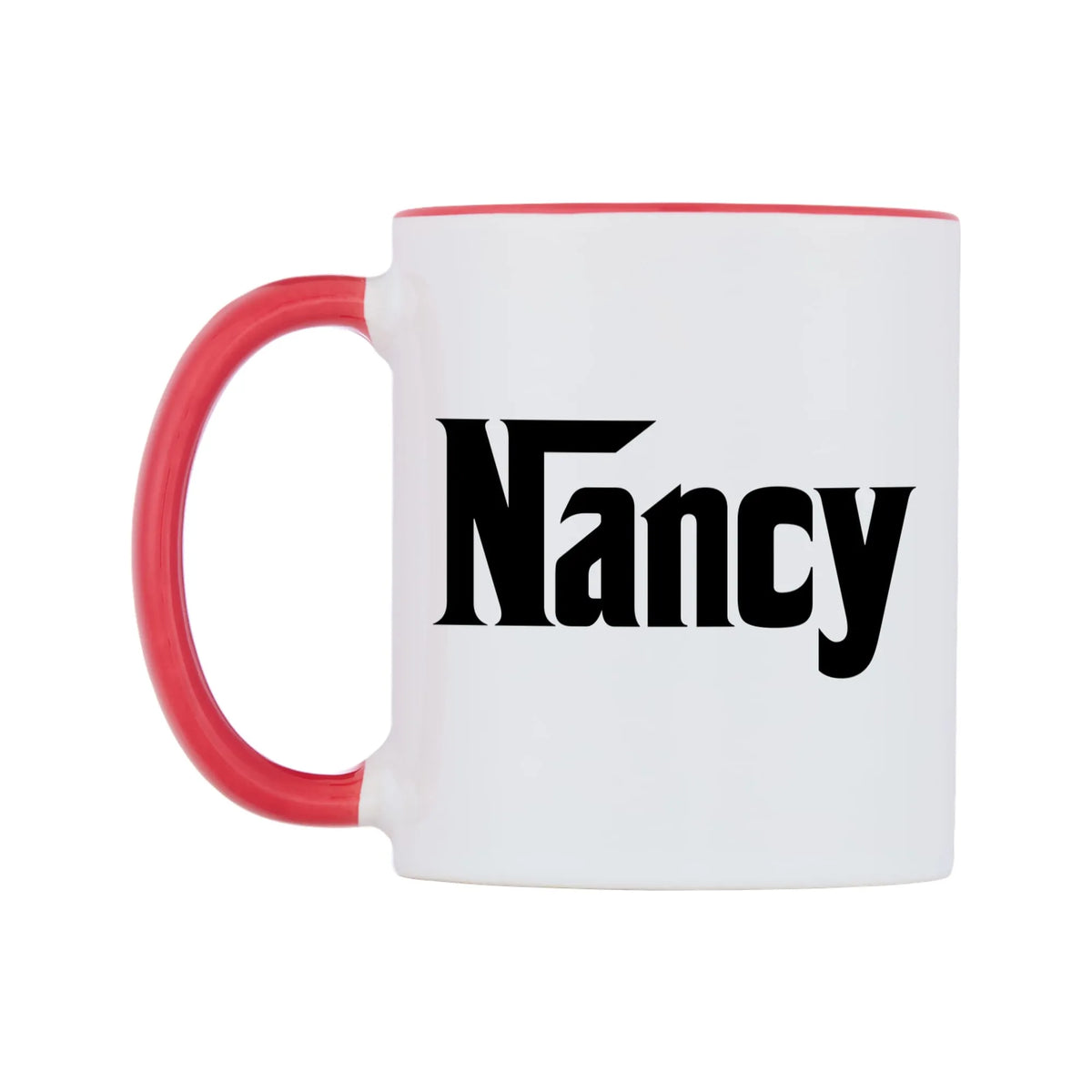 Nancy - Godfather Themed Mug — white 11oz gloss mug with a red inside and handle, right side, on a white background