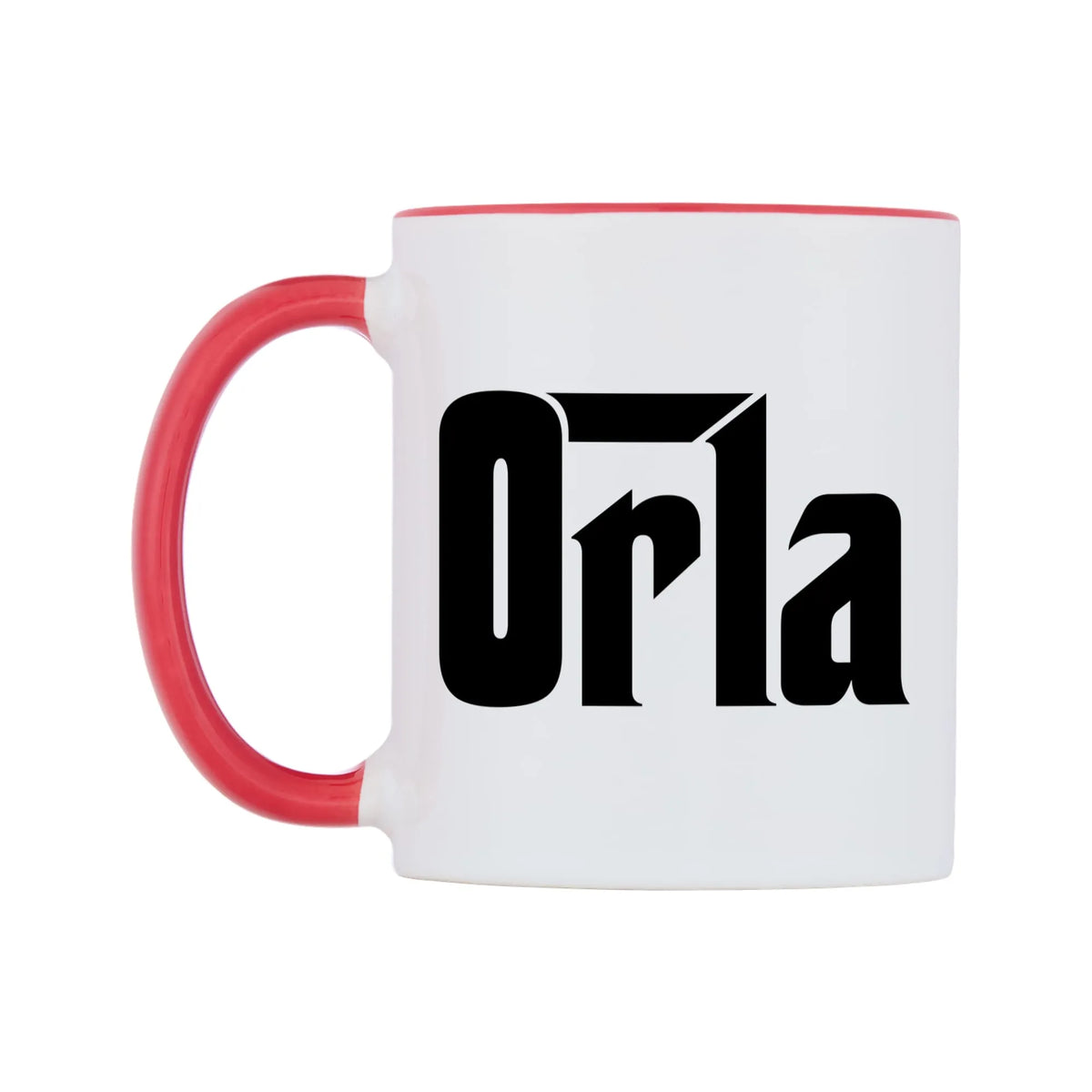 Orla - Godfather Themed Mug — white 11oz gloss mug with a red inside and handle, right side, on a white background