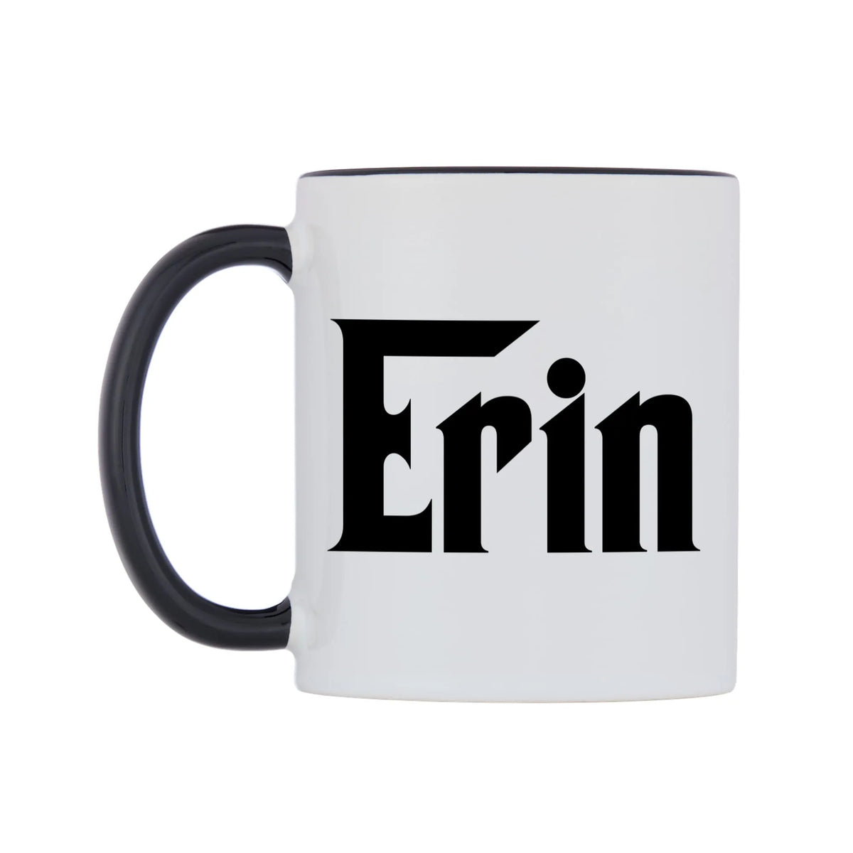 Erin - Godfather Themed Mug — white 11oz gloss mug with a black inside and handle, right side, on a white background