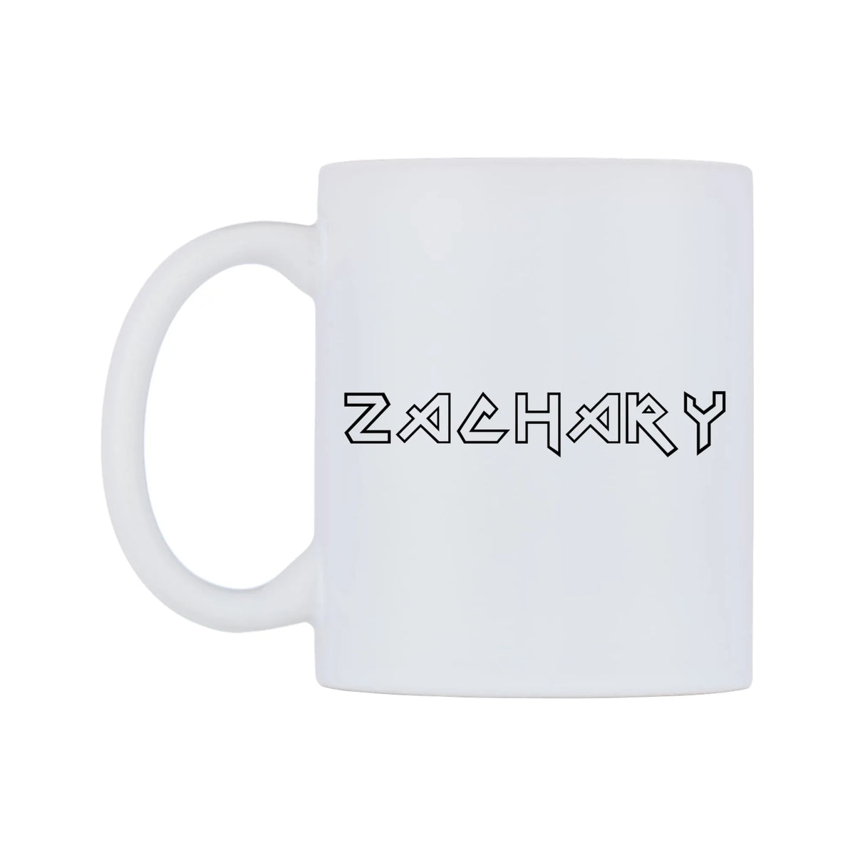 Zachary - Iron Maiden Themed Mug — white 11oz gloss mug, right side, on a white background