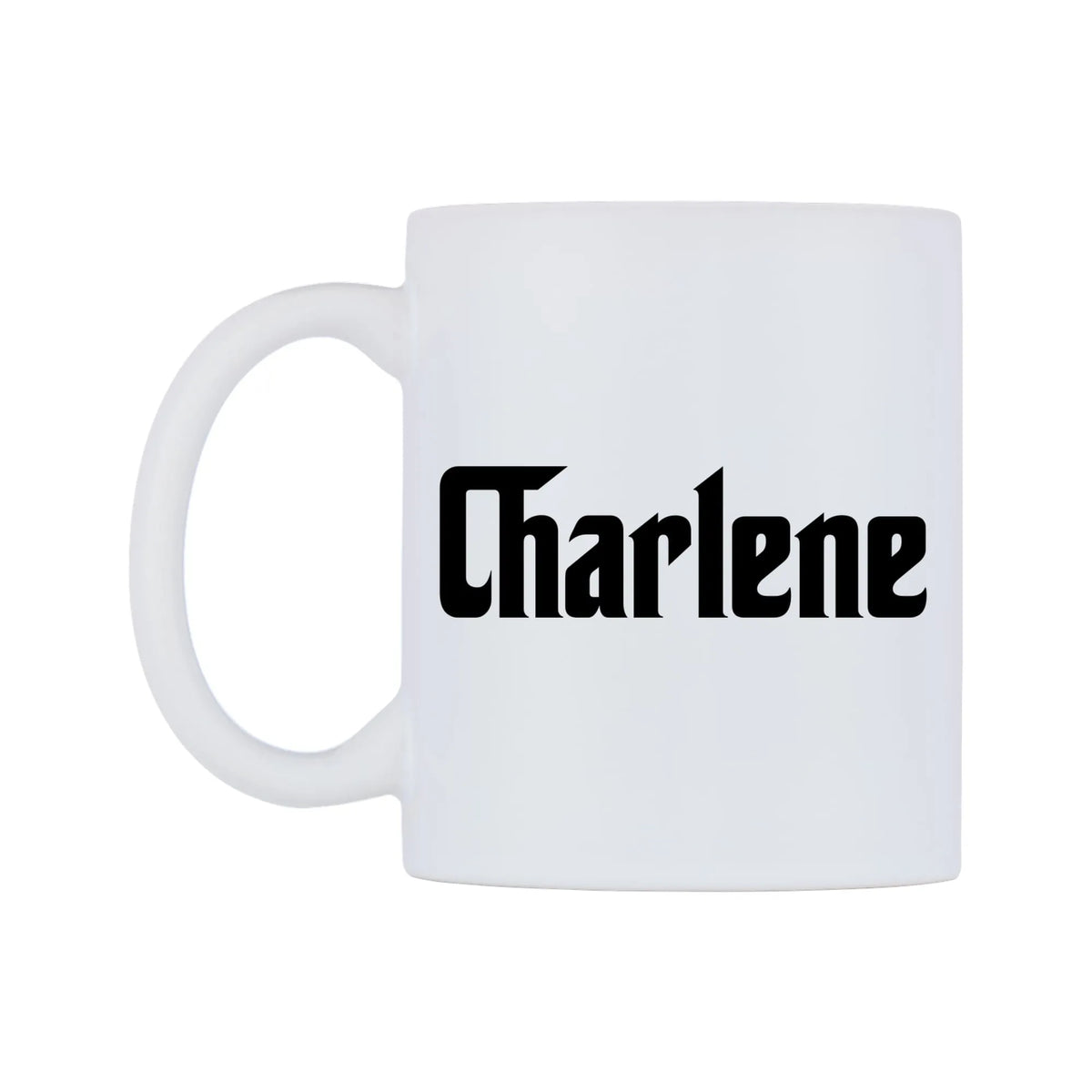 Charlene - Godfather Themed Mug — mug, right side, on a white background