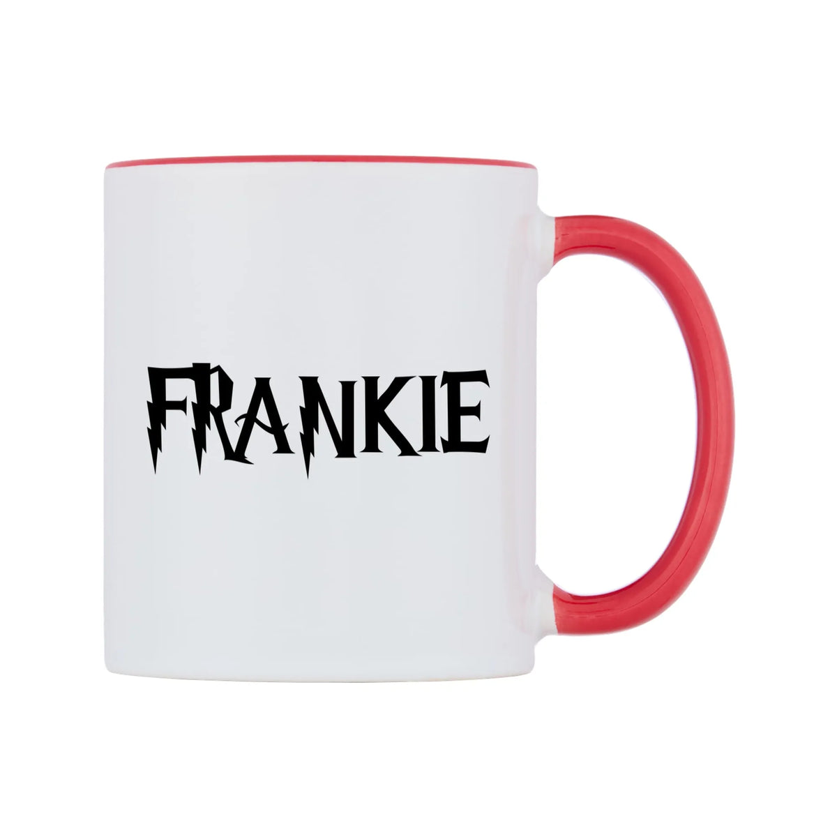 Frankie - Wizard Themed Mug — white 11oz gloss mug with a red inside and handle, left side, on a white background
