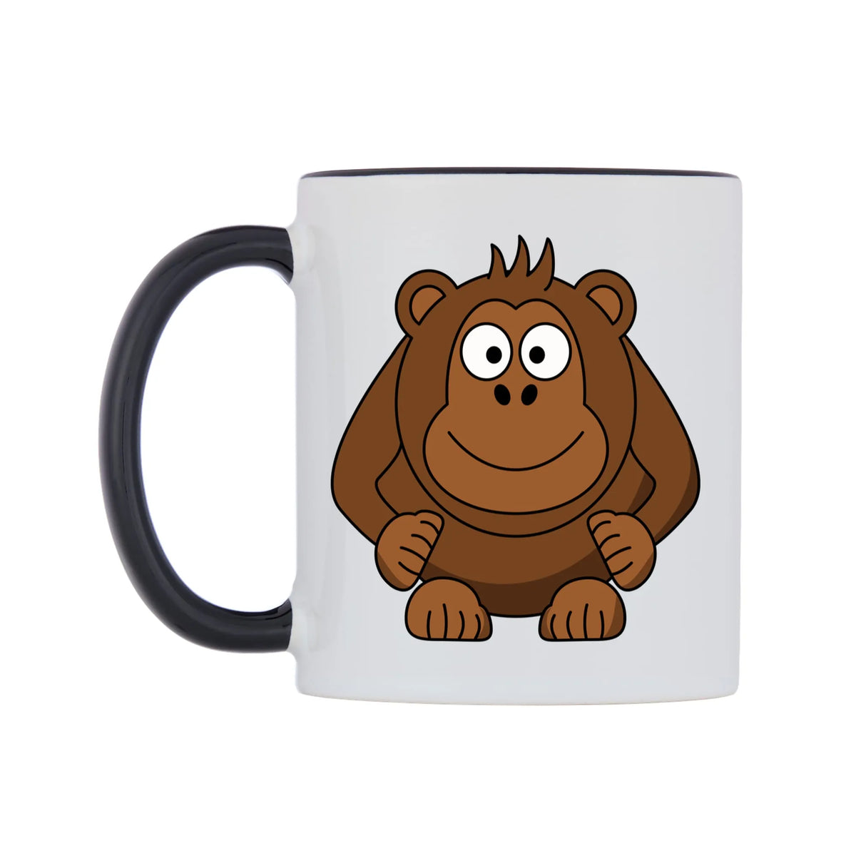 Cute Monkey Mug — white 11oz gloss mug with a black inside and handle, right side, on a white background