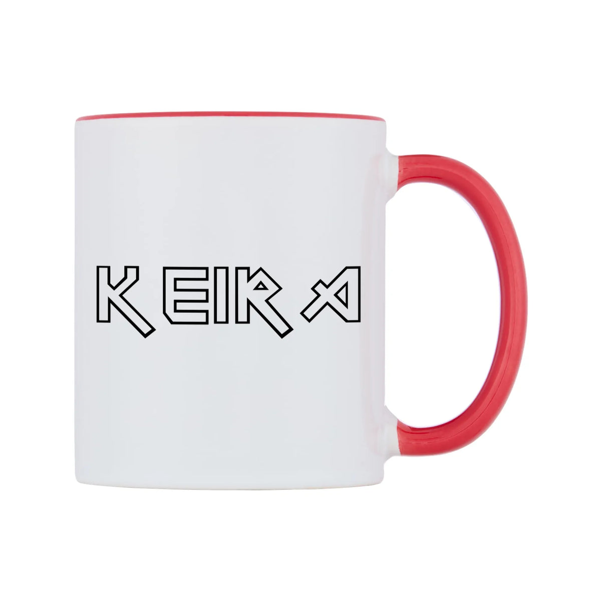 Keira - Iron Maiden Themed Mug — white 11oz gloss mug with a red inside and handle, left side, on a white background