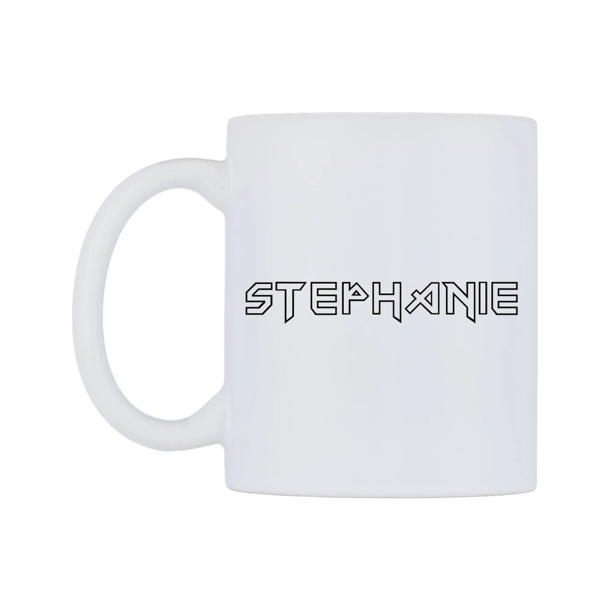 Stephanie - Iron Maiden Themed Mug — white 11oz gloss mug, right side, on a white background