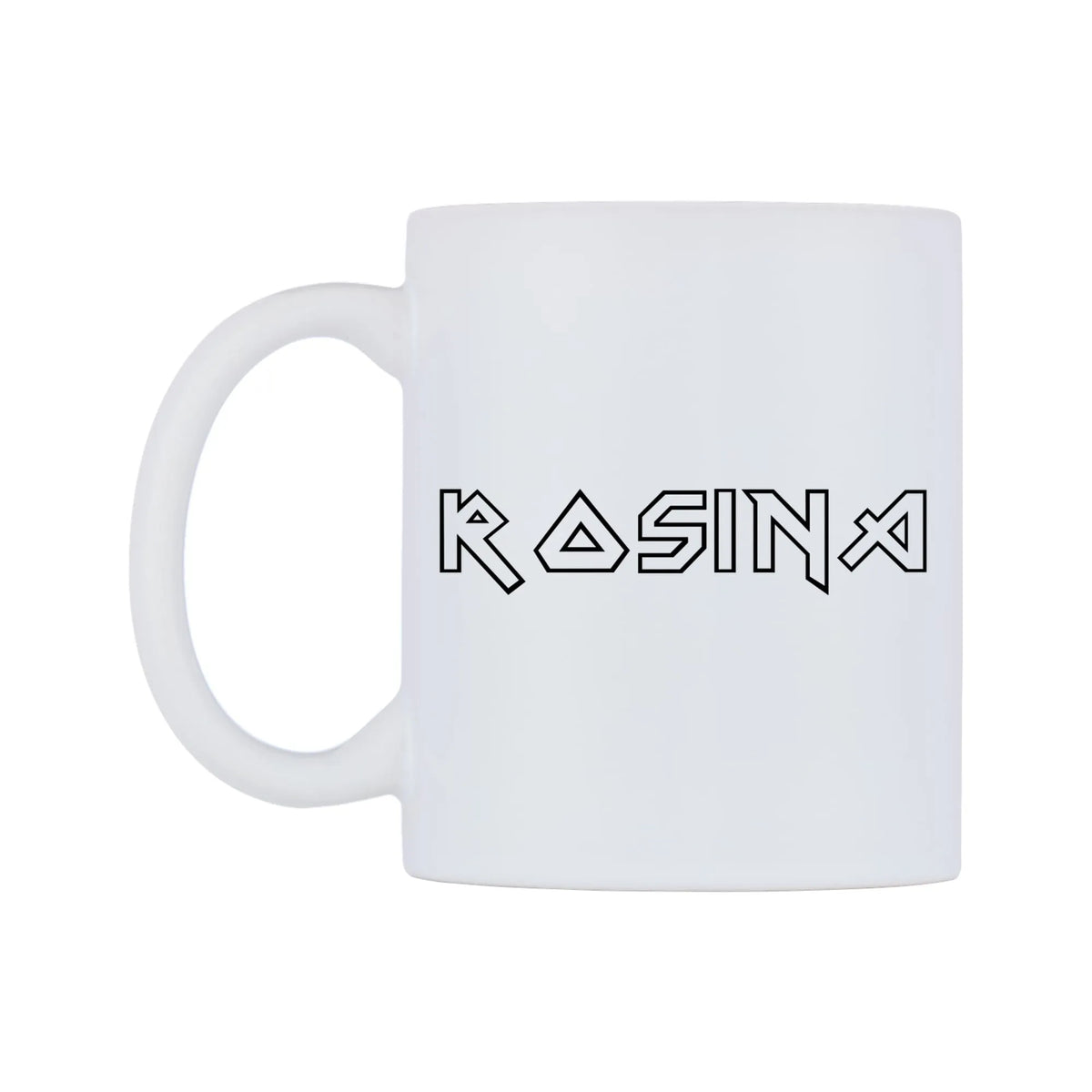 Rosina - Iron Maiden Themed Mug — white 11oz gloss mug, right side, on a white background