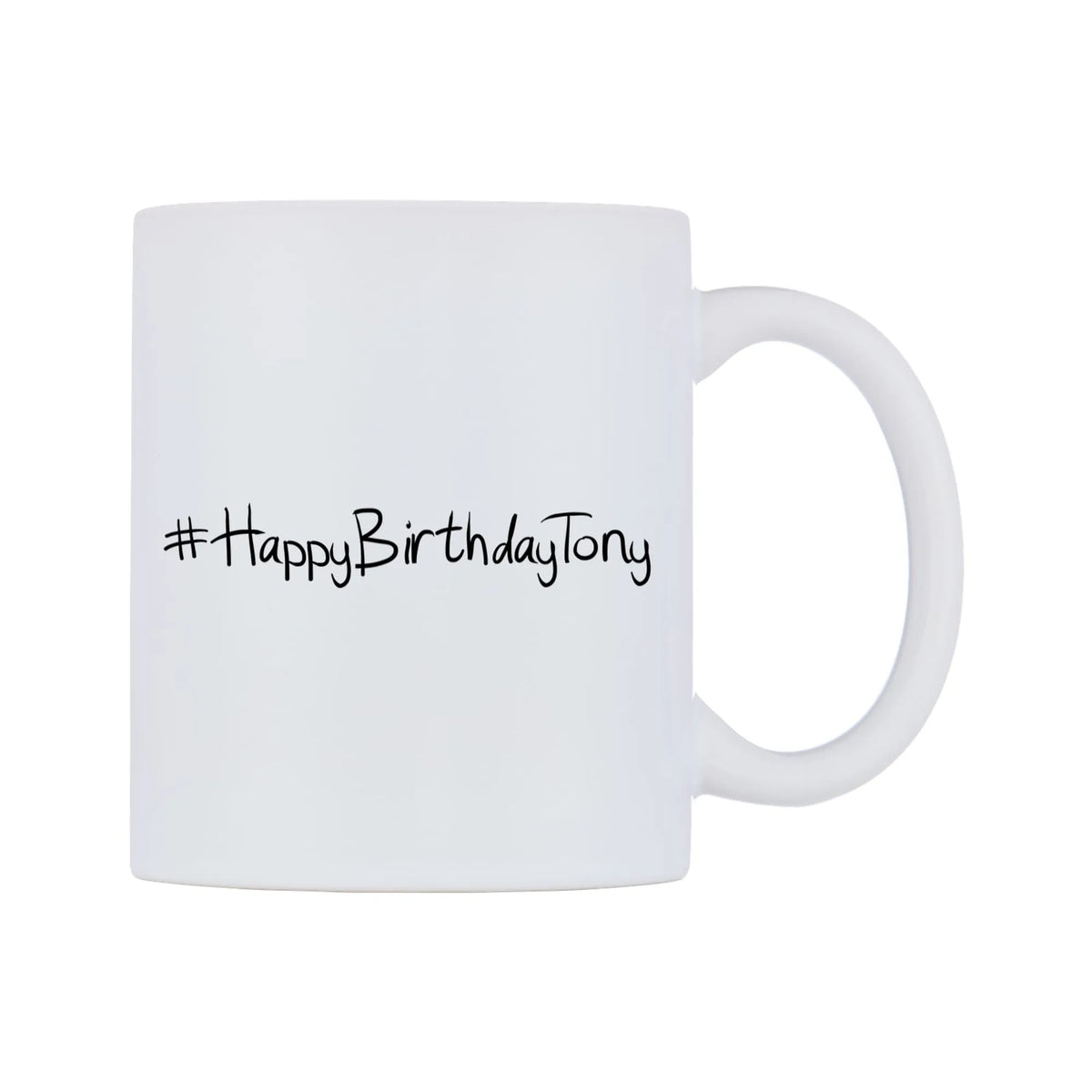 HappyBirthdayTony Mug — mug, left side, on a white background