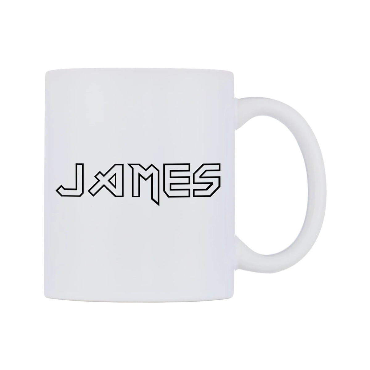 James - Iron Maiden Themed Mug — white 11oz gloss mug, left side, on a white background