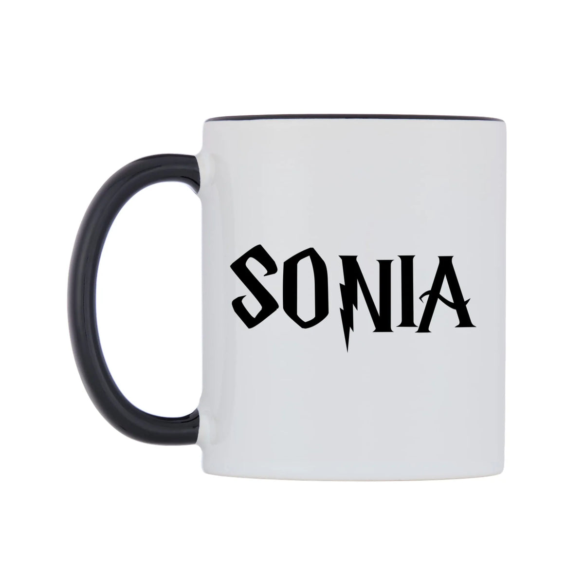 Sonia - Wizard Themed Mug — white 11oz gloss mug with a black inside and handle, right side, on a white background