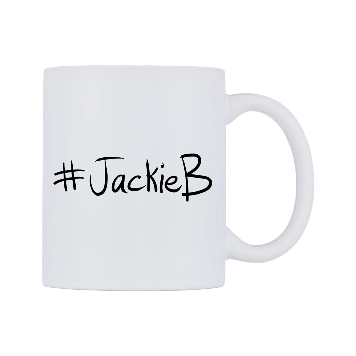 JackieB Mug — mug, left side, on a white background