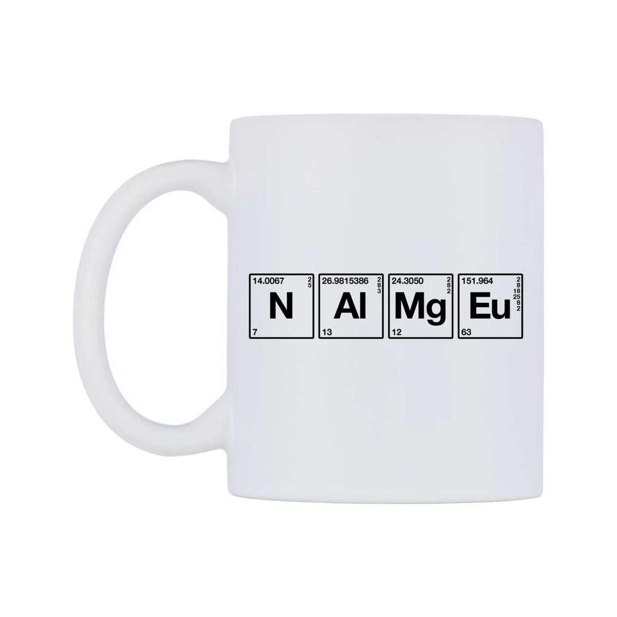 Chemistry Themed Personalised Mug — white 11oz gloss mug, right side, on a white background