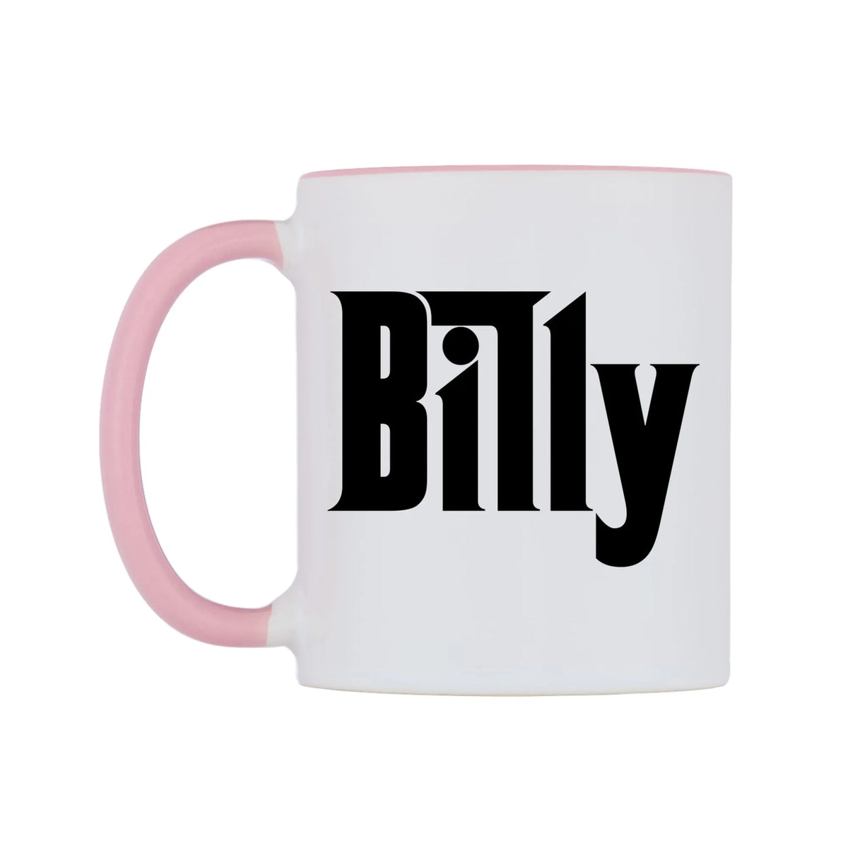 Billy - Godfather Themed Mug — white 11oz gloss mug with a pink inside and handle, right side, on a white background
