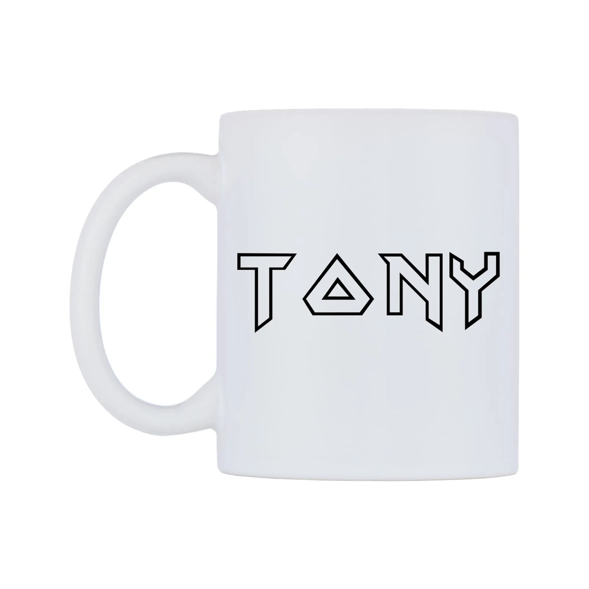 Tony - Iron Maiden Themed Mug — white 11oz gloss mug, right side, on a white background
