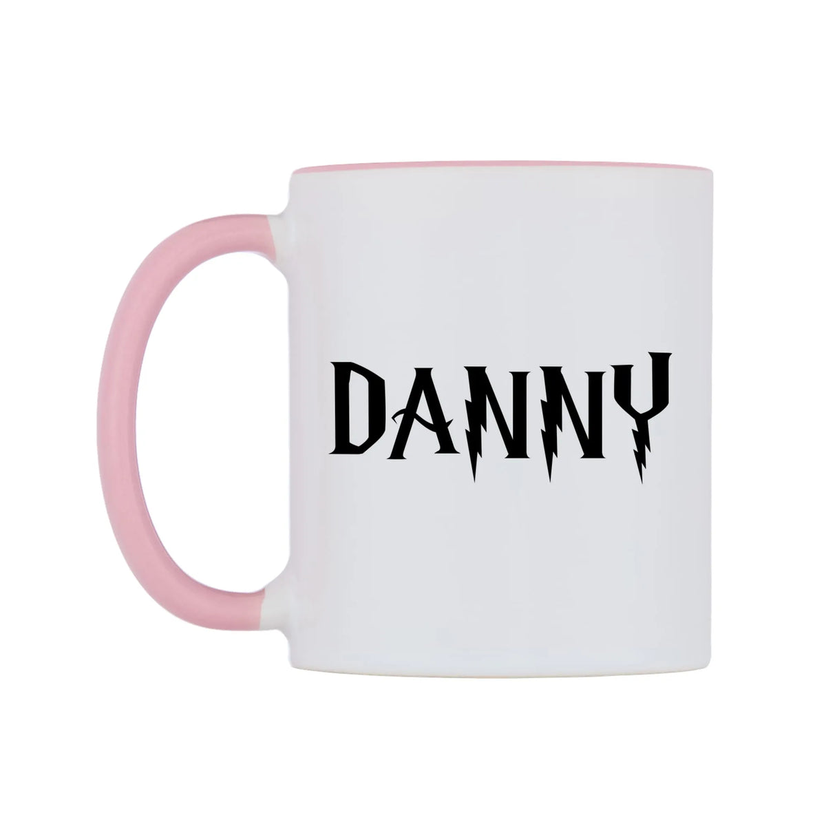Danny - Wizard Themed Mug — white 11oz gloss mug with a pink inside and handle, right side, on a white background