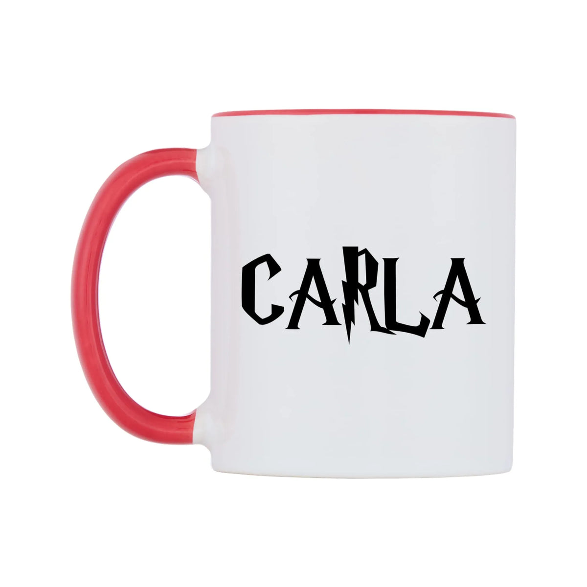 Carla - Wizard Themed Mug — white 11oz gloss mug with a red inside and handle, right side, on a white background