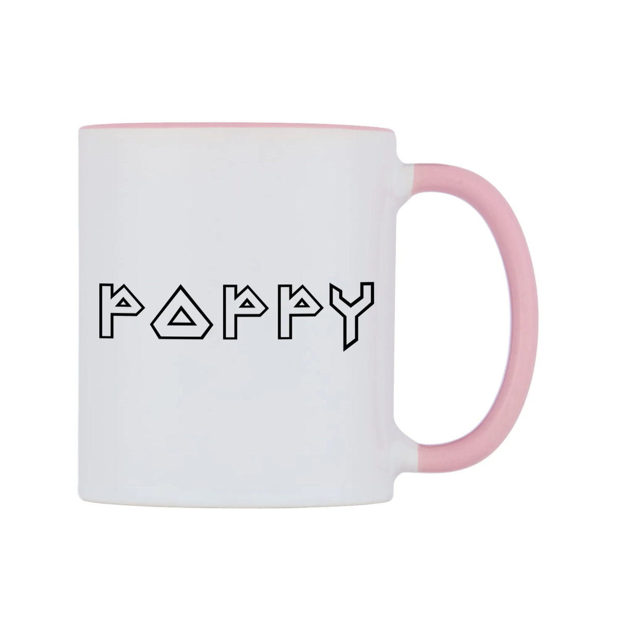 Poppy - Iron Maiden Themed Mug — white 11oz gloss mug with a pink inside and handle, left side, on a white background