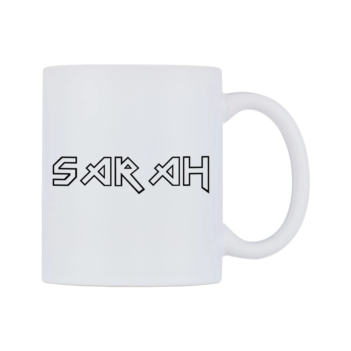 Sarah - Iron Maiden Themed Mug — white 11oz gloss mug, left side, on a white background