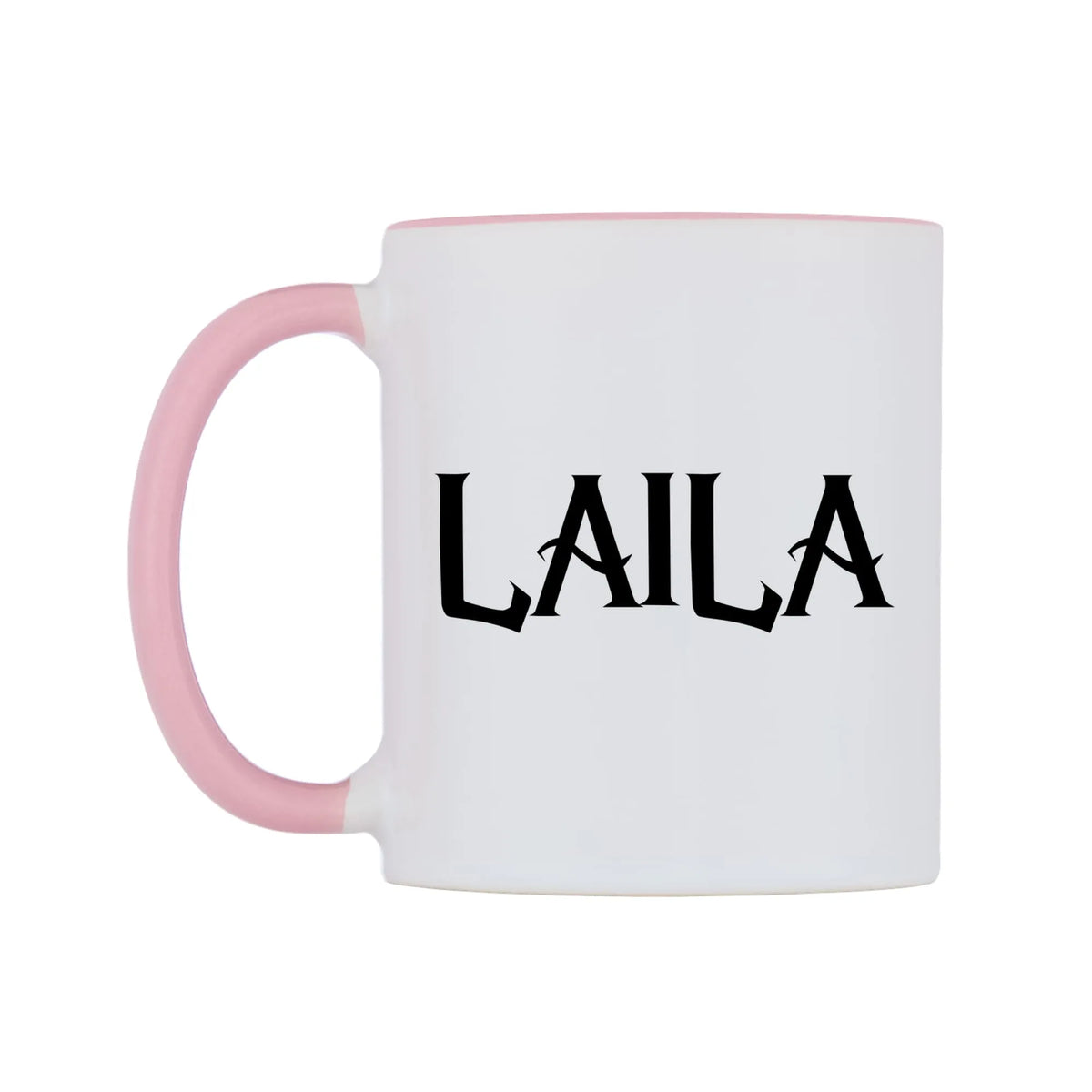 Laila - Wizard Themed Mug — white 11oz gloss mug with a pink inside and handle, right side, on a white background