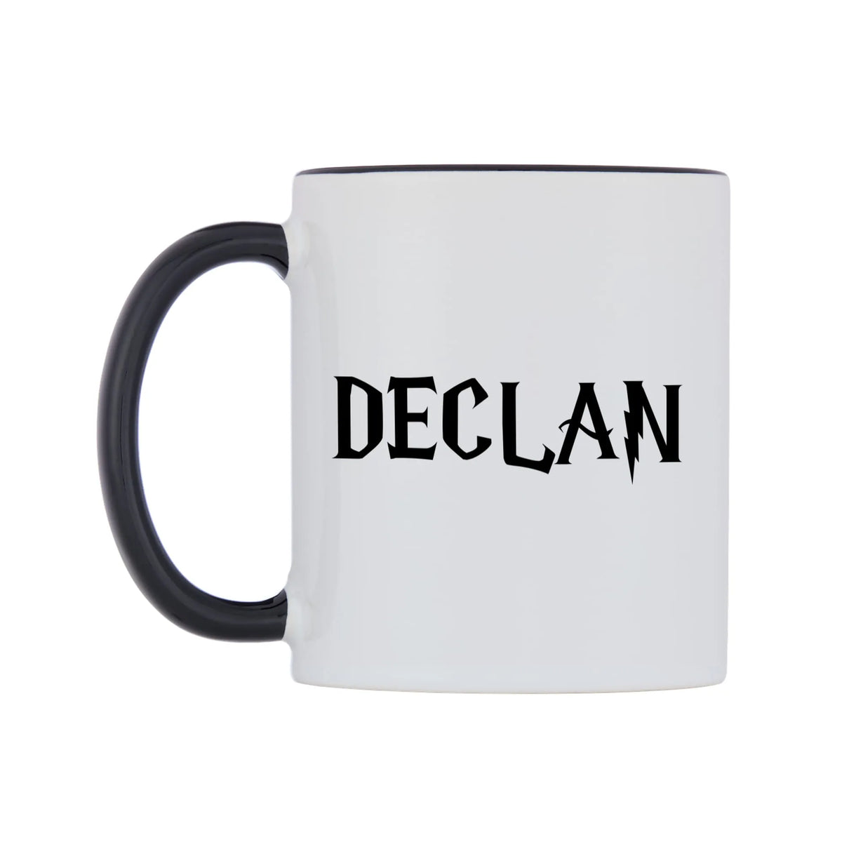 Declan - Wizard Themed Mug — white 11oz gloss mug with a black inside and handle, right side, on a white background