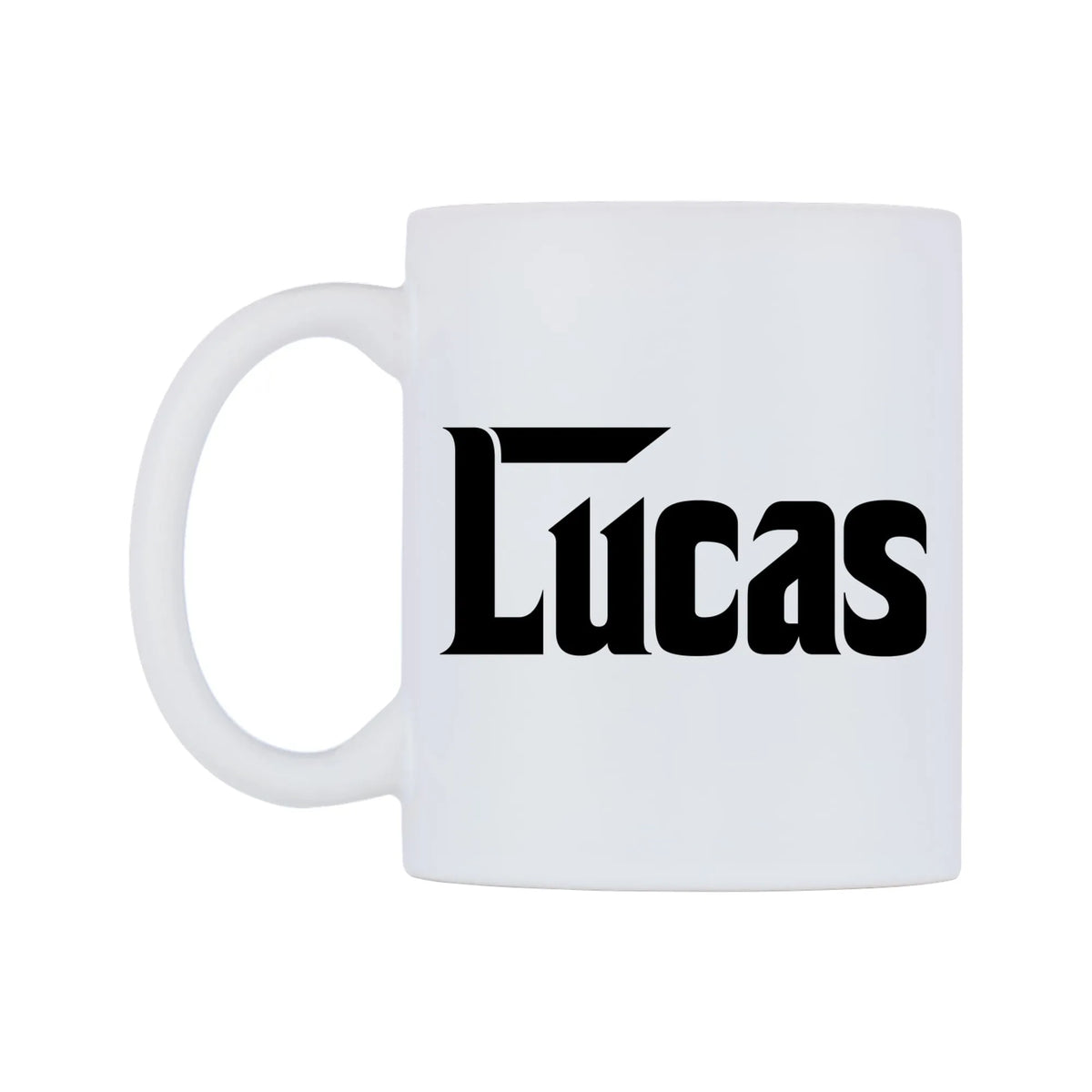 Lucas - Godfather Themed Mug — white 11oz gloss mug, right side, on a white background
