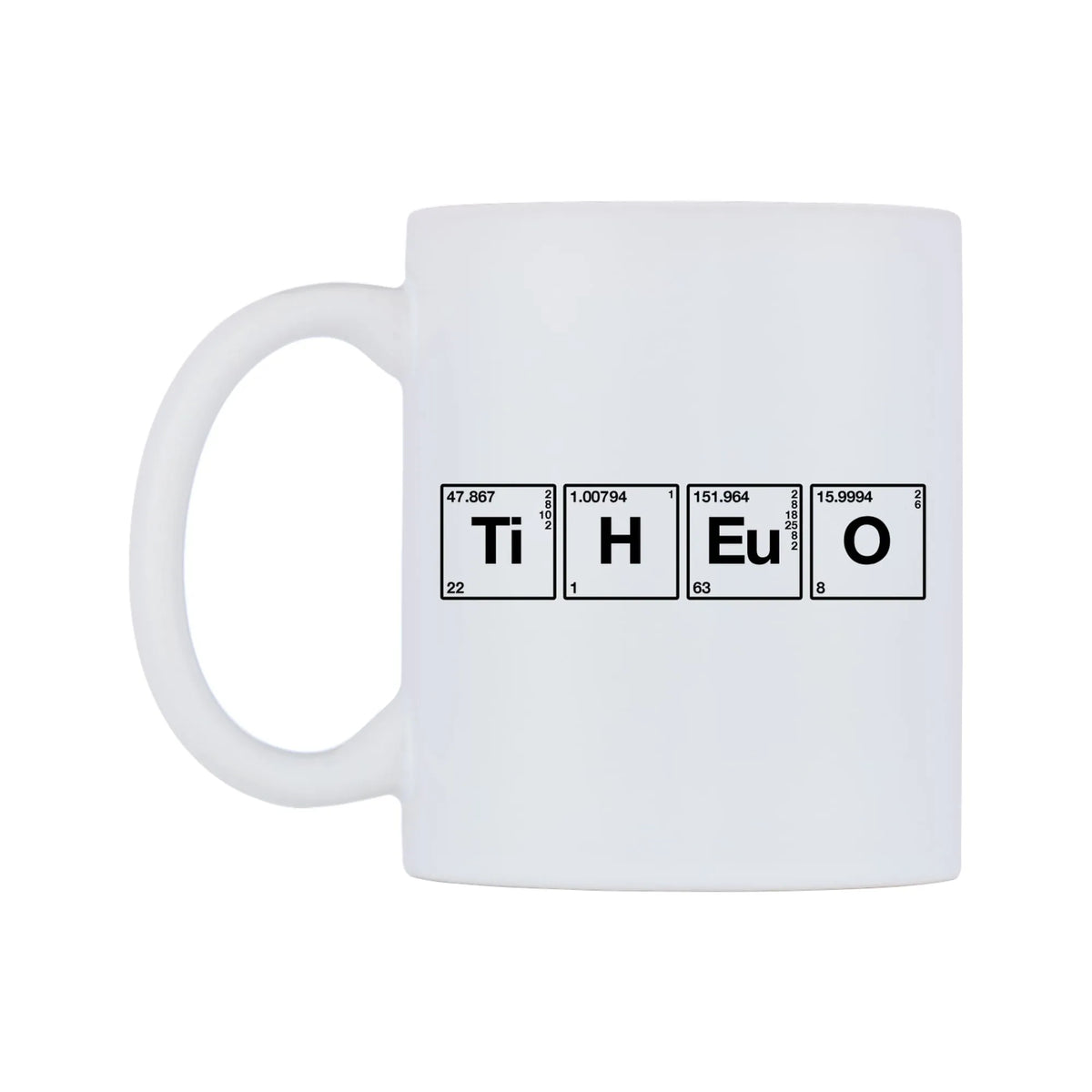 Theo - Chemistry Themed Mug — mug, right side, on a white background