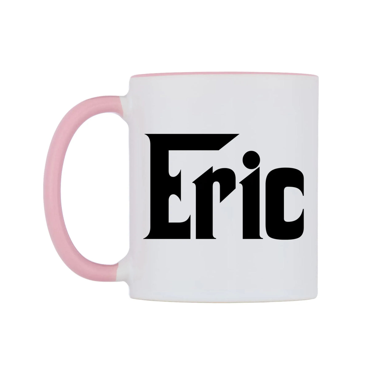 Eric - Godfather Themed Mug — white 11oz gloss mug with a pink inside and handle, right side, on a white background