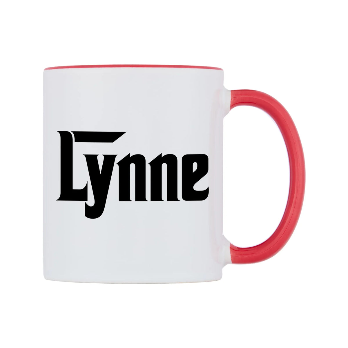 Lynne - Godfather Themed Mug — white 11oz gloss mug with a red inside and handle, left side, on a white background