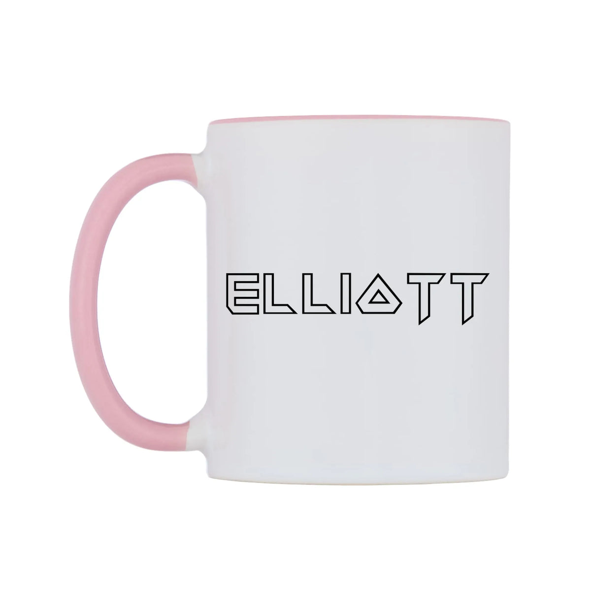 Elliott - Iron Maiden Themed Mug — white 11oz gloss mug with a pink inside and handle, right side, on a white background