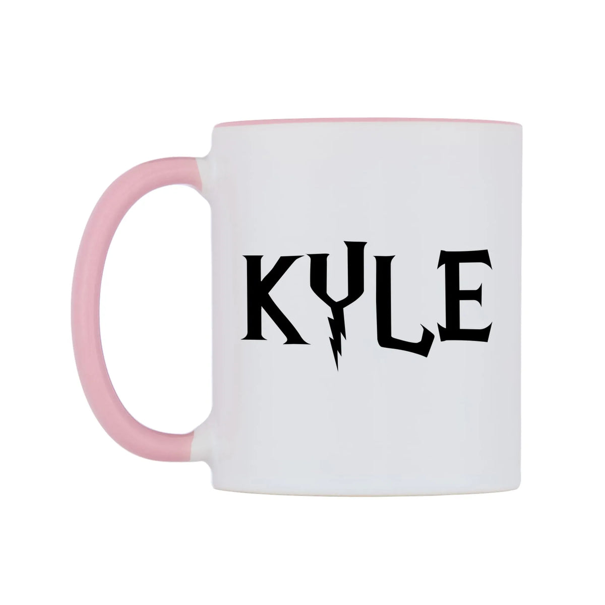 Kyle - Wizard Themed Mug — white 11oz gloss mug with a pink inside and handle, right side, on a white background