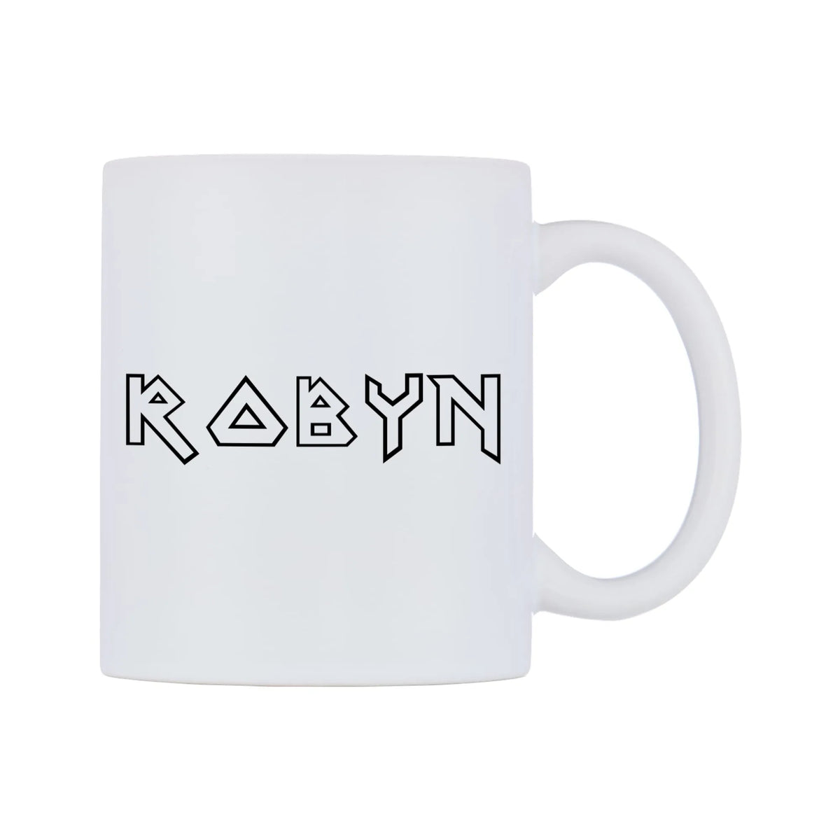 Robyn - Iron Maiden Themed Mug — white 11oz gloss mug, left side, on a white background