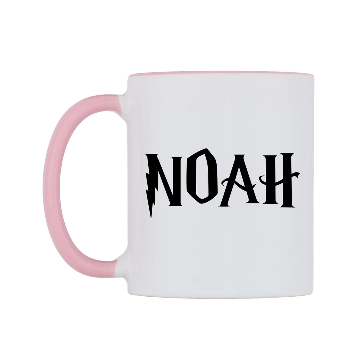 Noah - Wizard Themed Mug — white 11oz gloss mug with a pink inside and handle, right side, on a white background