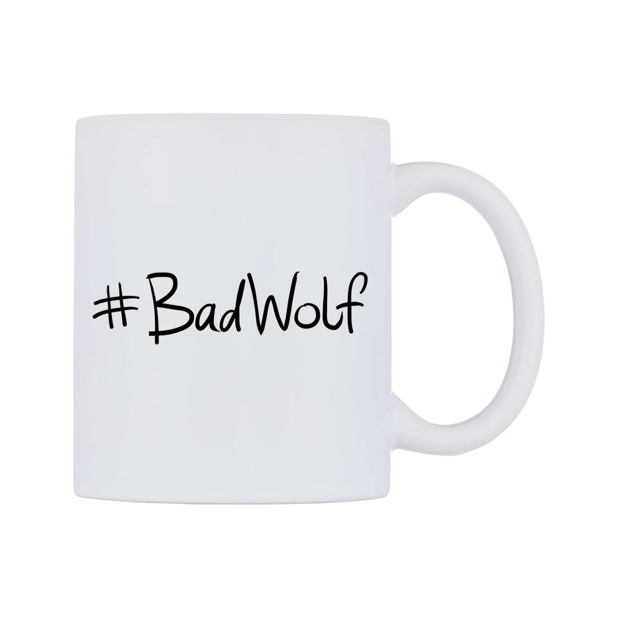 BadWolf Mug — mug, left side, on a white background