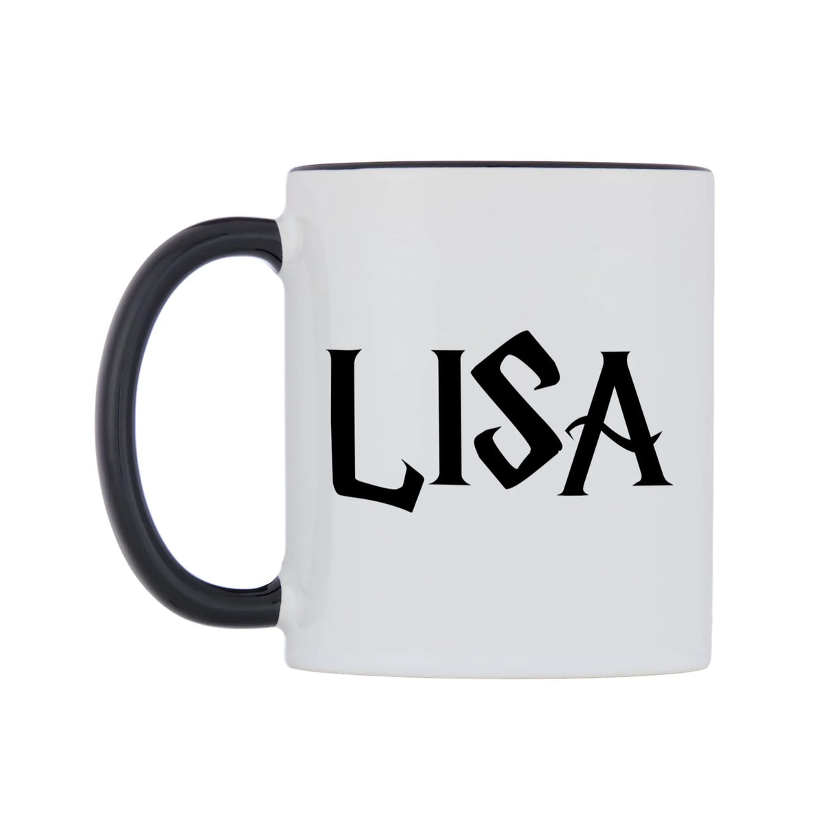 Lisa - Wizard Themed Mug — white 11oz gloss mug with a black inside and handle, right side, on a white background