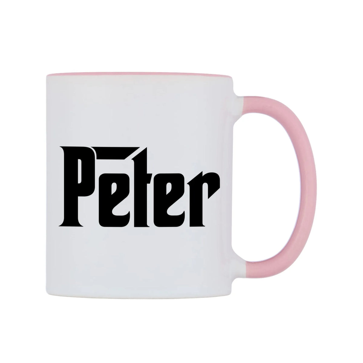 Peter - Godfather Themed Mug — white 11oz gloss mug with a pink inside and handle, left side, on a white background