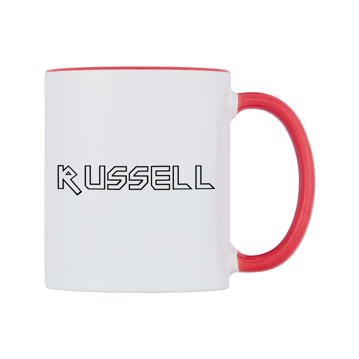 Russell - Iron Maiden Themed Mug — white 11oz gloss mug with a red inside and handle, left side, on a white background