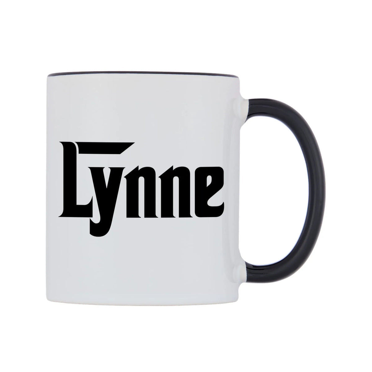 Lynne - Godfather Themed Mug — white 11oz gloss mug with a black inside and handle, left side, on a white background