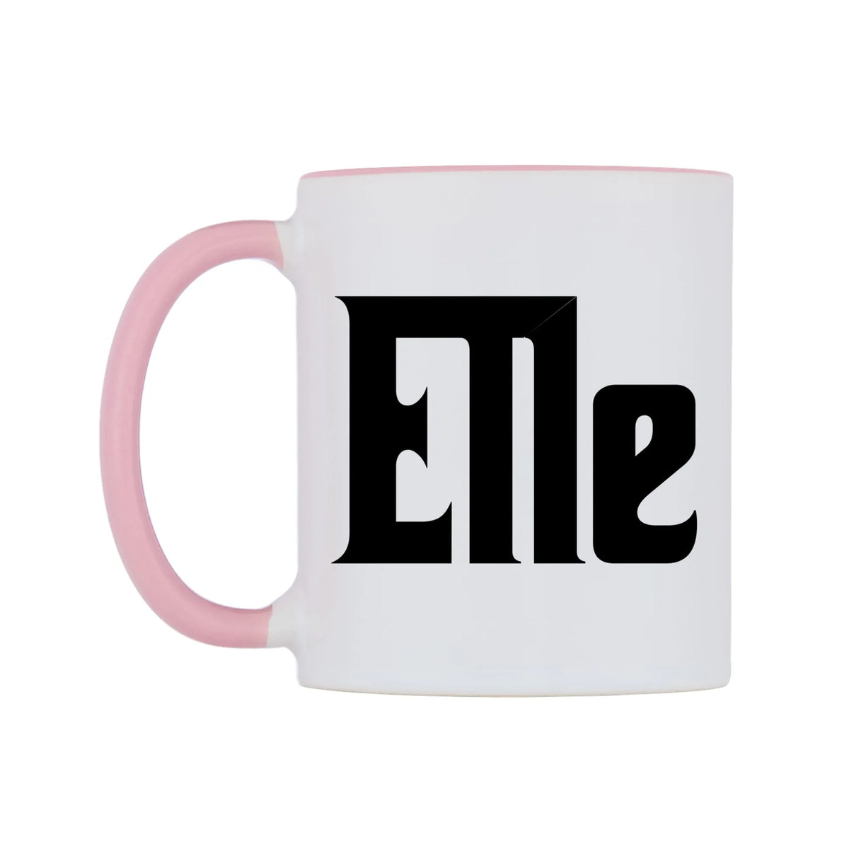 Elle - Godfather Themed Mug — white 11oz gloss mug with a pink inside and handle, right side, on a white background