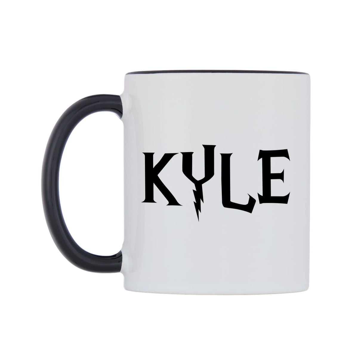 Kyle - Wizard Themed Mug — white 11oz gloss mug with a black inside and handle, right side, on a white background