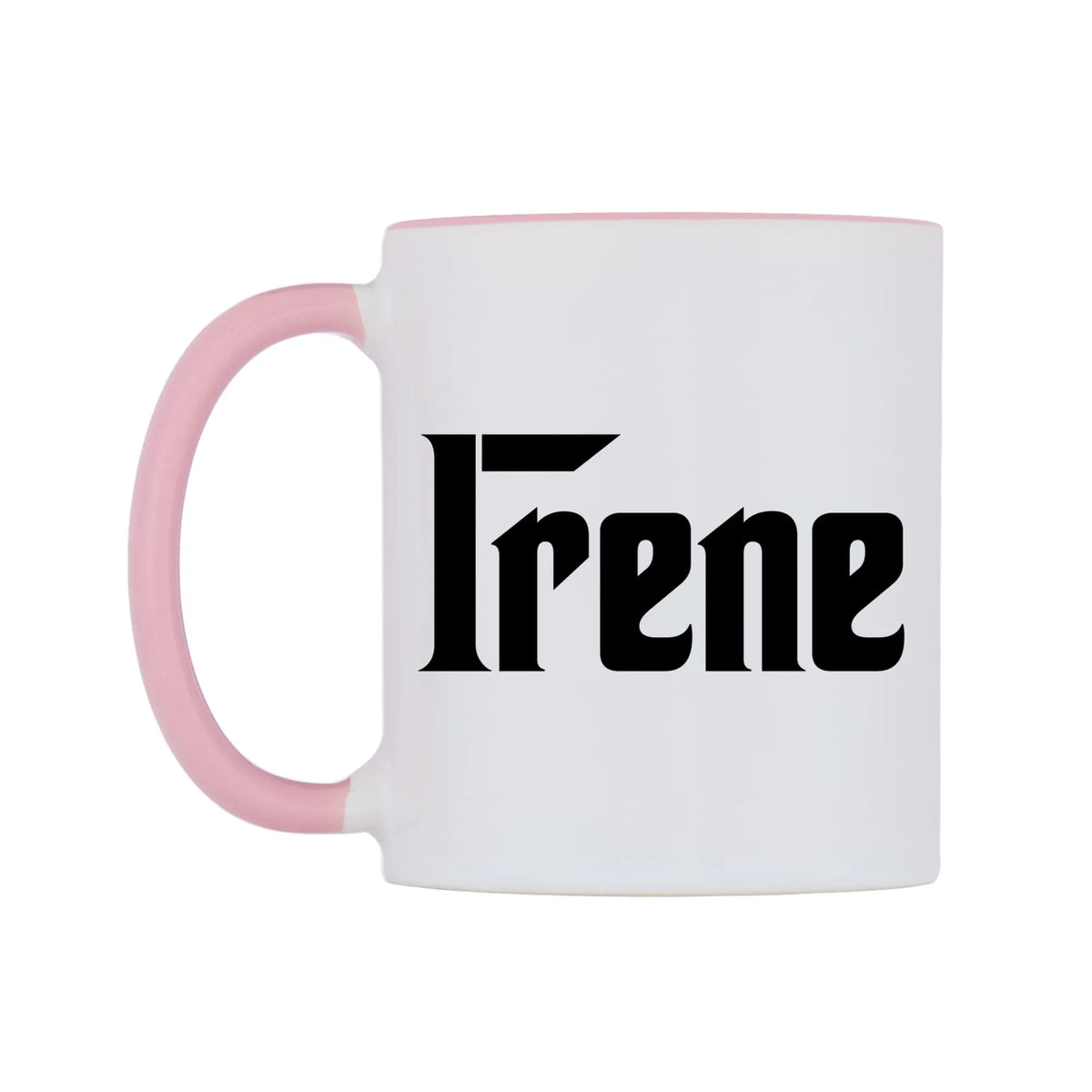 Irene - Godfather Themed Mug — white 11oz gloss mug with a pink inside and handle, right side, on a white background