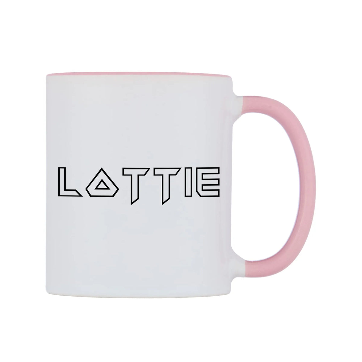 Lottie - Iron Maiden Themed Mug — white 11oz gloss mug with a pink inside and handle, left side, on a white background