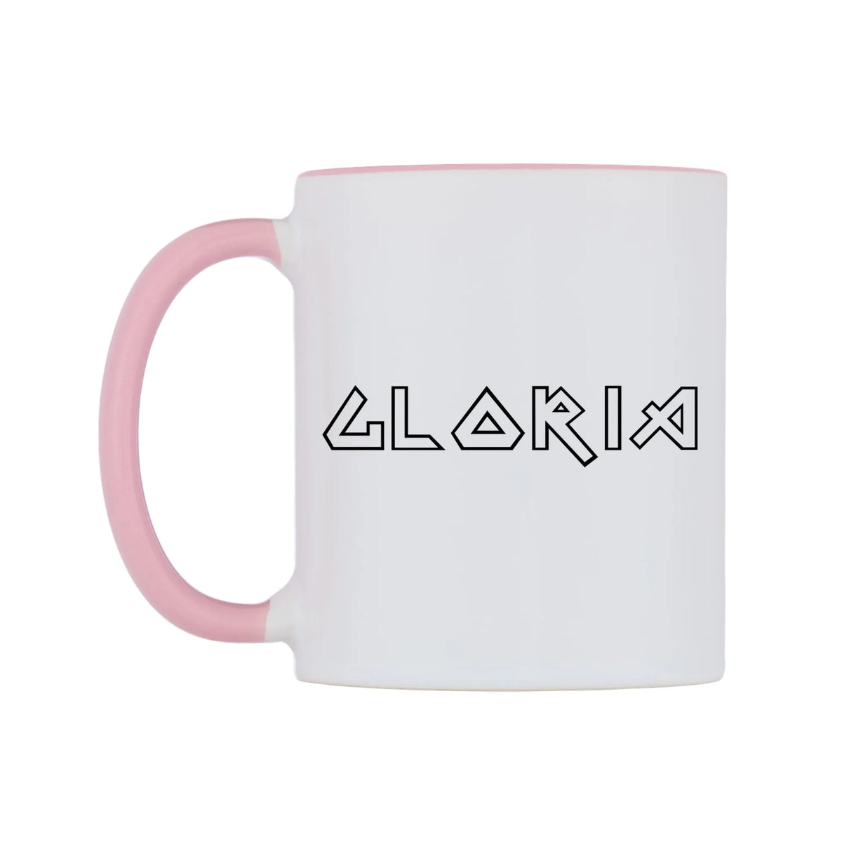 Gloria - Iron Maiden Themed Mug — white 11oz gloss mug with a pink inside and handle, right side, on a white background