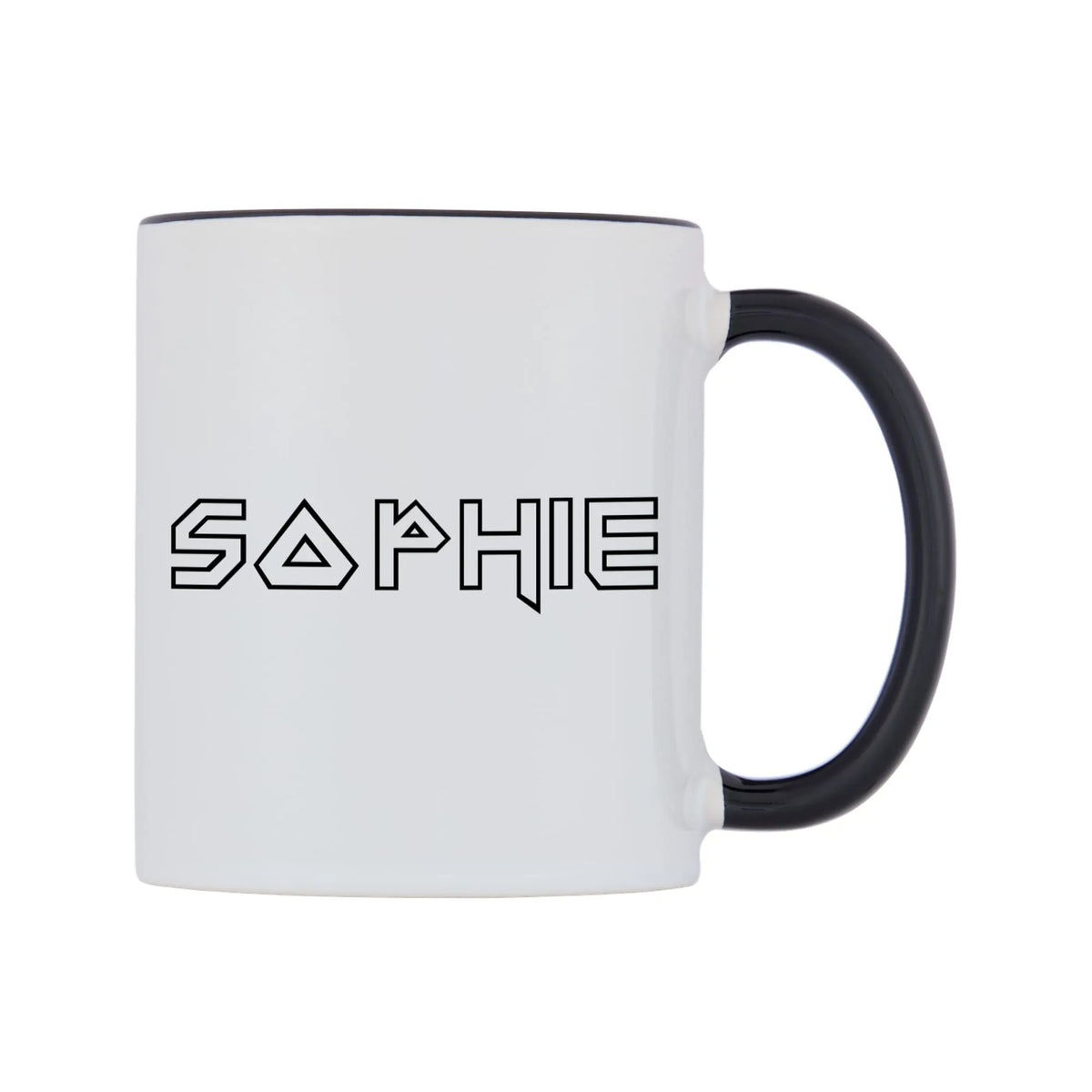 Sophie - Iron Maiden Themed Mug — white 11oz gloss mug with a black inside and handle, left side, on a white background