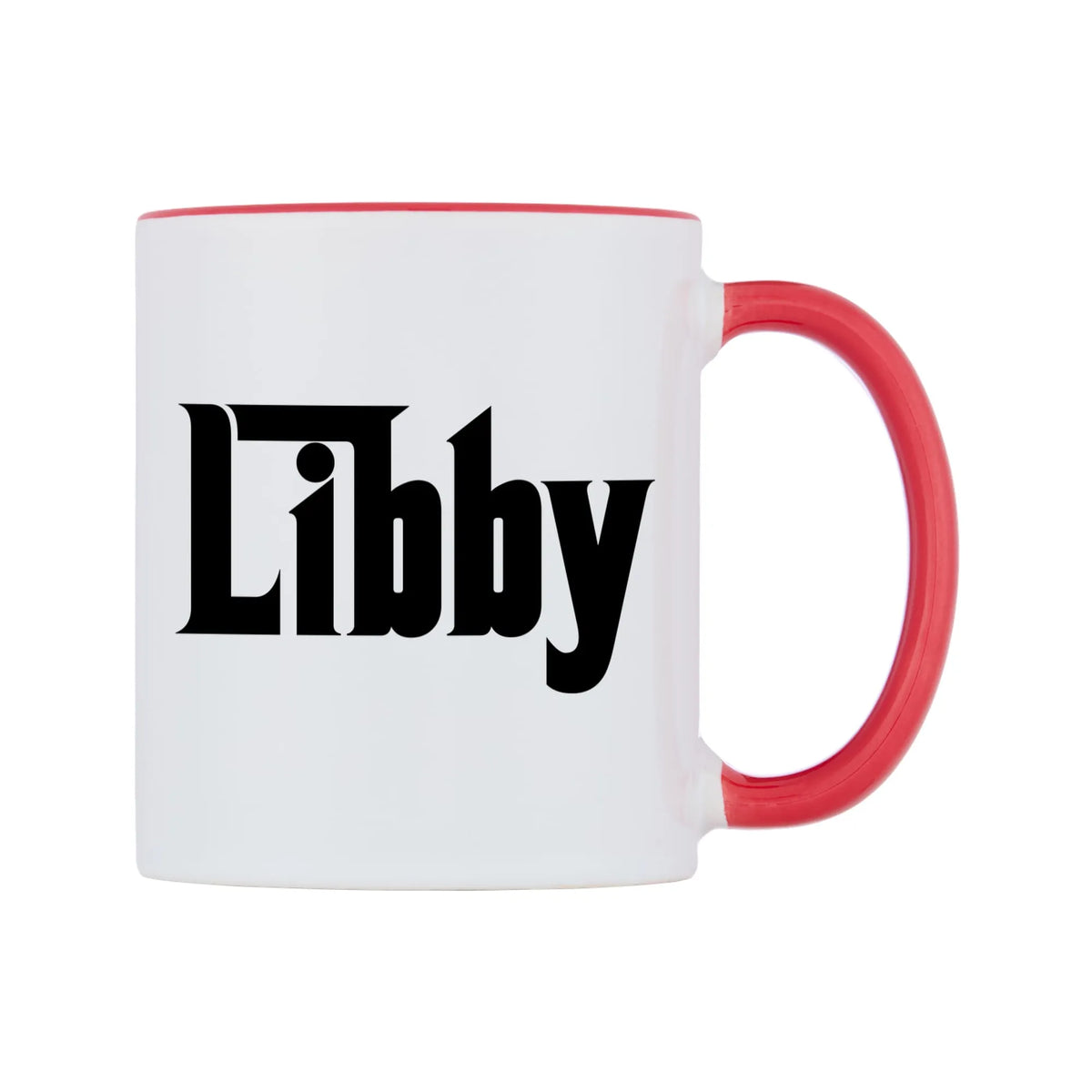Libby - Godfather Themed Mug — white 11oz gloss mug with a red inside and handle, left side, on a white background