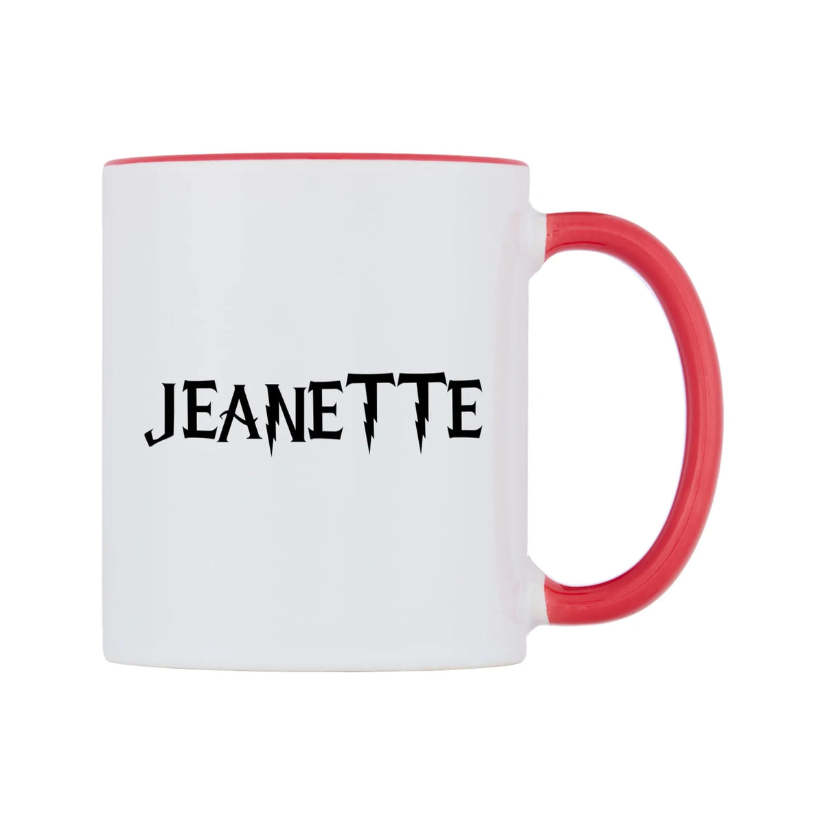 Jeanette - Wizard Themed Mug — white 11oz gloss mug with a red inside and handle, left side, on a white background