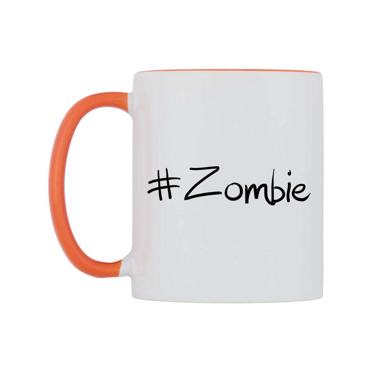Zombie Mug — white 11oz gloss mug with a orange inside and handle, right side, on a white background