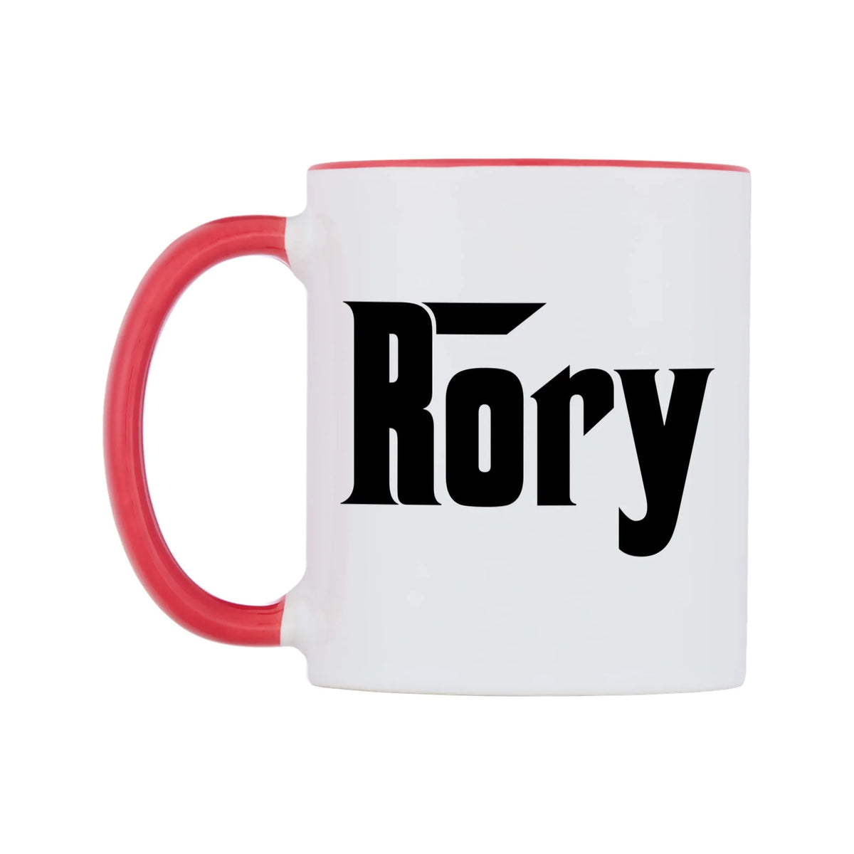 Rory - Godfather Themed Mug — white 11oz gloss mug with a red inside and handle, right side, on a white background